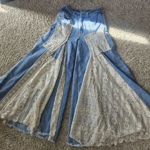 Oh Light Blue Denim Jeans with Ivory Lace Accents